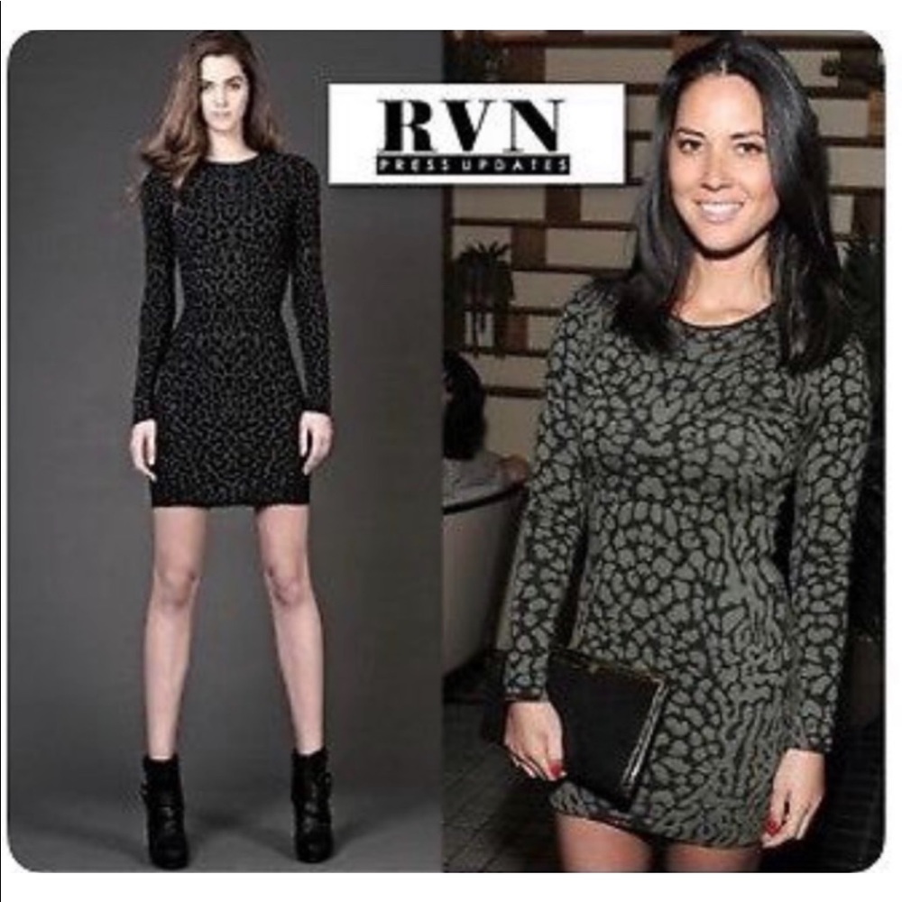 RVN Grey and Black Leopard mini Sweater Dress